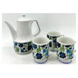 Vintage Flower Garden Japan Teapot & 3 Mugs Set