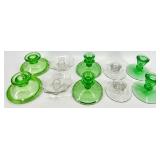 5 Pair Vintage Candlestick Holders - Green and Clear Glass