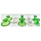 5 Pair Vintage Candlestick Holders - Green and Clear Glass