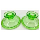 5 Pair Vintage Candlestick Holders - Green and Clear Glass