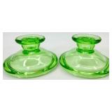 5 Pair Vintage Candlestick Holders - Green and Clear Glass