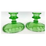 5 Pair Vintage Candlestick Holders - Green and Clear Glass