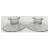 5 Pair Vintage Candlestick Holders - Green and Clear Glass