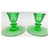 5 Pair Vintage Candlestick Holders - Green and Clear Glass