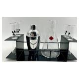 Lab Glassware Bar Set - 4 Test Tubes, Erlenmeyer Flask & Chrome Cocktail Shaker
