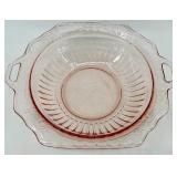 Vintage Pink Depression Glass Serving Dishes including Divided Dish, Bowl and Candlesticks
