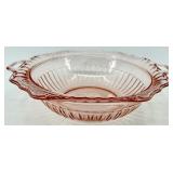 Vintage Pink Depression Glass Serving Dishes including Divided Dish, Bowl and Candlesticks
