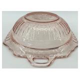 Vintage Pink Depression Glass Serving Dishes including Divided Dish, Bowl and Candlesticks