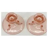 Vintage Pink Depression Glass Serving Dishes including Divided Dish, Bowl and Candlesticks