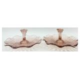 Vintage Pink Depression Glass Bowls & Candle Holders, Tidbit Trays