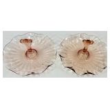 Vintage Pink Depression Glass Bowls & Candle Holders, Tidbit Trays