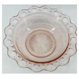Vintage Pink Depression Glass Bowls & Candle Holders, Tidbit Trays
