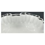 Vintage Fenton Silver Crest Compote Bowl - White Glass Pedestal with Ruffled Rim