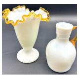 Vintage Gold Crest Glass Vase & Carafe