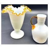 Vintage Gold Crest Glass Vase & Carafe