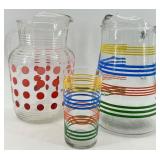 Vintage Polka Dot and Striped Pitchers with Striped juice glass