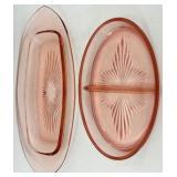 Vintage Pink Depression Glass - Caddy, Dish, Divided Dish and Pair of Candle Holders