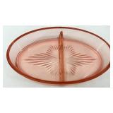 Vintage Pink Depression Glass - Caddy, Dish, Divided Dish and Pair of Candle Holders