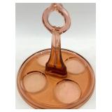 Vintage Pink Depression Glass - Caddy, Dish, Divided Dish and Pair of Candle Holders