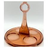 Vintage Pink Depression Glass - Caddy, Dish, Divided Dish and Pair of Candle Holders