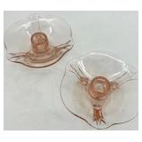 Vintage Pink Depression Glass - Caddy, Dish, Divided Dish and Pair of Candle Holders