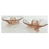 Vintage Pink Depression Glass - Caddy, Dish, Divided Dish and Pair of Candle Holders