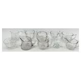 Vintage Assorted Glassware Set - including Etched Starburst Pattern Creamer & Sugar Bowls