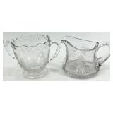Vintage Assorted Glassware Set - including Etched Starburst Pattern Creamer & Sugar Bowls