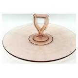 Vintage Pink Glass Banana Bowl, Pair of Candlesticks and Cake Server Plate with Handle