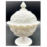 Vintage Westmoreland Glass Grapes & Leaves Milk Glass Covered Dishes and Rectangular Dish