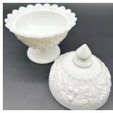 Vintage Westmoreland Glass Grapes & Leaves Milk Glass Covered Dishes and Rectangular Dish