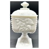 Vintage Westmoreland Glass Grapes & Leaves Milk Glass Covered Dishes and Rectangular Dish