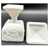 Vintage Westmoreland Glass Grapes & Leaves Milk Glass Covered Dishes and Rectangular Dish