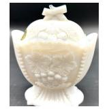 Vintage Westmoreland Glass Grapes & Leaves Milk Glass Covered Dishes and Rectangular Dish