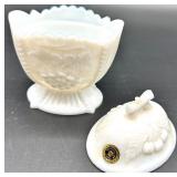 Vintage Westmoreland Glass Grapes & Leaves Milk Glass Covered Dishes and Rectangular Dish