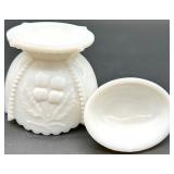 Vintage Westmoreland Glass Grapes & Leaves Milk Glass Covered Dishes and Rectangular Dish