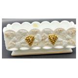 Vintage Westmoreland Glass Grapes & Leaves Milk Glass Covered Dishes and Rectangular Dish