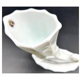 Vintage Westmoreland Glass Milk Glass - Footed Fluted Bowl, Diamond Pattern Bowl and Cornucopia Vase