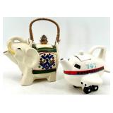 Vintage Elephant Teapot & 747 Jet Plane Teapot - Japan