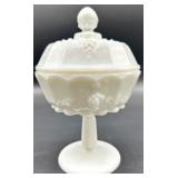 Vintage Milk Glass Grapevine Pattern 6-Piece Serving Set - Pedestal Compote, Teacup & Bowls