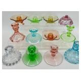 12 Vintage Multi-Color Glass Candlesticks - Assorted Colors