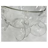 Vintage Glass Punch Bowl Set with 12 Glass Cups and Hooks