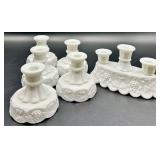 Vintage Westmoreland Paneled Grape Milk Glass Candle Holders - 5 Singles and 1 Trio