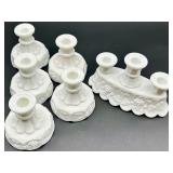 Vintage Westmoreland Paneled Grape Milk Glass Candle Holders - 5 Singles and 1 Trio