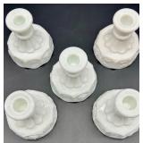 Vintage Westmoreland Paneled Grape Milk Glass Candle Holders - 5 Singles and 1 Trio