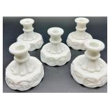 Vintage Westmoreland Paneled Grape Milk Glass Candle Holders - 5 Singles and 1 Trio