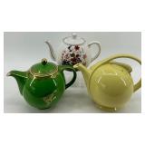 Vintage Hall England Teapots - 3-Piece Set Green, Yellow & Floral White