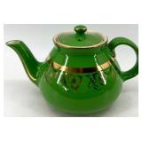 Vintage Hall 6-Cup Teapots - 2 Green & Yellow Ceramic with Gold Trim