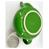 Vintage Hall 6-Cup Teapots - 2 Green & Yellow Ceramic with Gold Trim