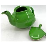 Vintage Hall 6-Cup Teapots - 2 Green & Yellow Ceramic with Gold Trim